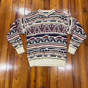 Old Glory Pattern Knit Sweater Cosby Coogi Style White/Blue Men's Size Large USA